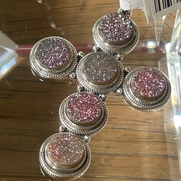 Bali RoManse Designs Sterling Silver DRUSY Cross Pendant NWT - Picture 1 of 6